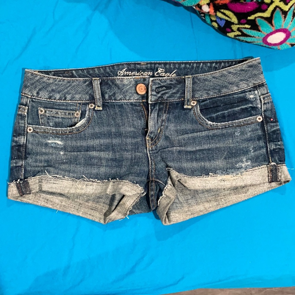 American Eagle Jean shorts with glitter cuffs